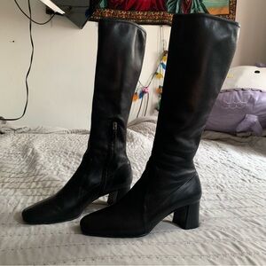 PRADA black leather gogo riding knee high boots